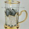 Подстаканник Приятного чаепития позолоченный штамп (набор для чая, хруст.стакан, ложка, упаковка)