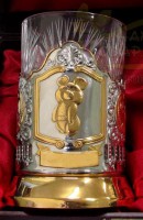 Чайный подарочный набор подстаканник позолоченный Олимпийский Мишка в футляре