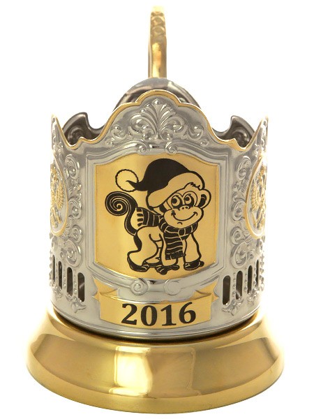 Подстаканник для чая с позолотой "Символ года 2016 - Обезьяна"