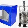 Подстаканник никелированный 50 лет штамп (набор для чая, хрустальный стакан,ложка, упаковка)