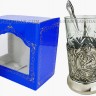Подстаканник Почётному Железнодорожнику никелированный (набор для чая, хрустальный стакан, ложка, упаковка)