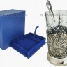 Подстаканник Почётному Железнодорожнику никелированный (набор для чая, хрустальный стакан, ложка, упаковка)
