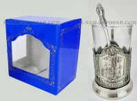 Подстаканник Крым (Ласточкино гнездо) никелированный (набор для чая, стеклянный стакан, ложка, упаковка)