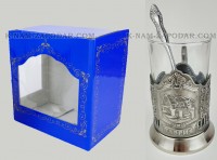 Подстаканник Таврия  (Крымский мост) никелированный (набор для чая, стеклянный стакан, ложка, упаковка)