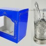 Подстаканник Прокуратура никелированный штамп (набор для чая, хрустальный стакан, ложка, упаковка)